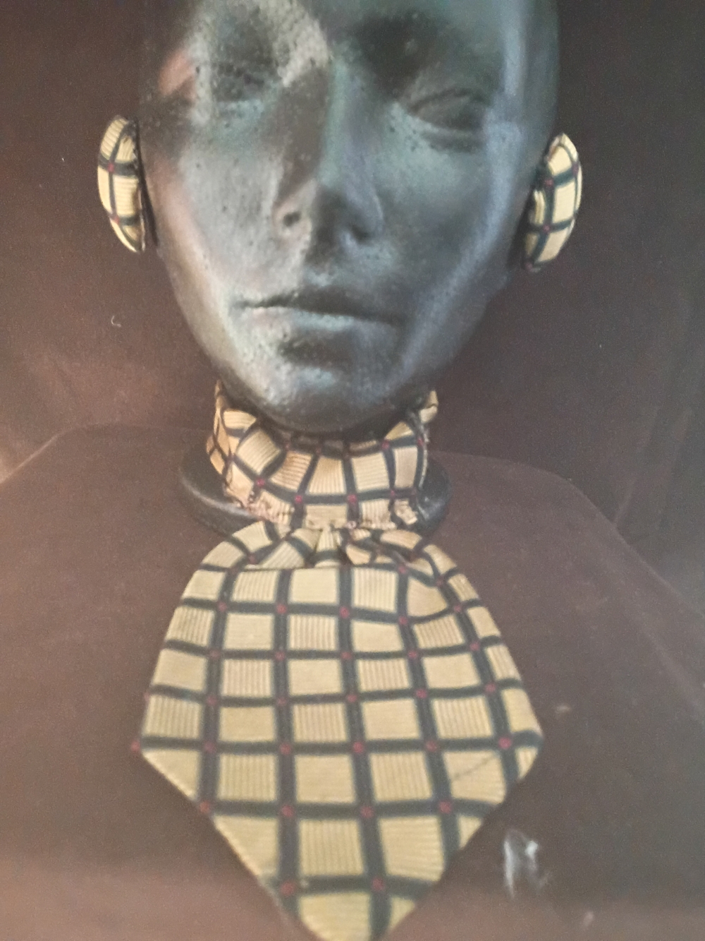 Beige and Black Check Statement Necklace with Coordinating Earrings - Unbranded